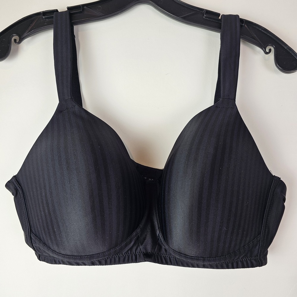 Playtex Bra Women 36D Black Wireless Full Coverage Striped Lightly Lined 4707